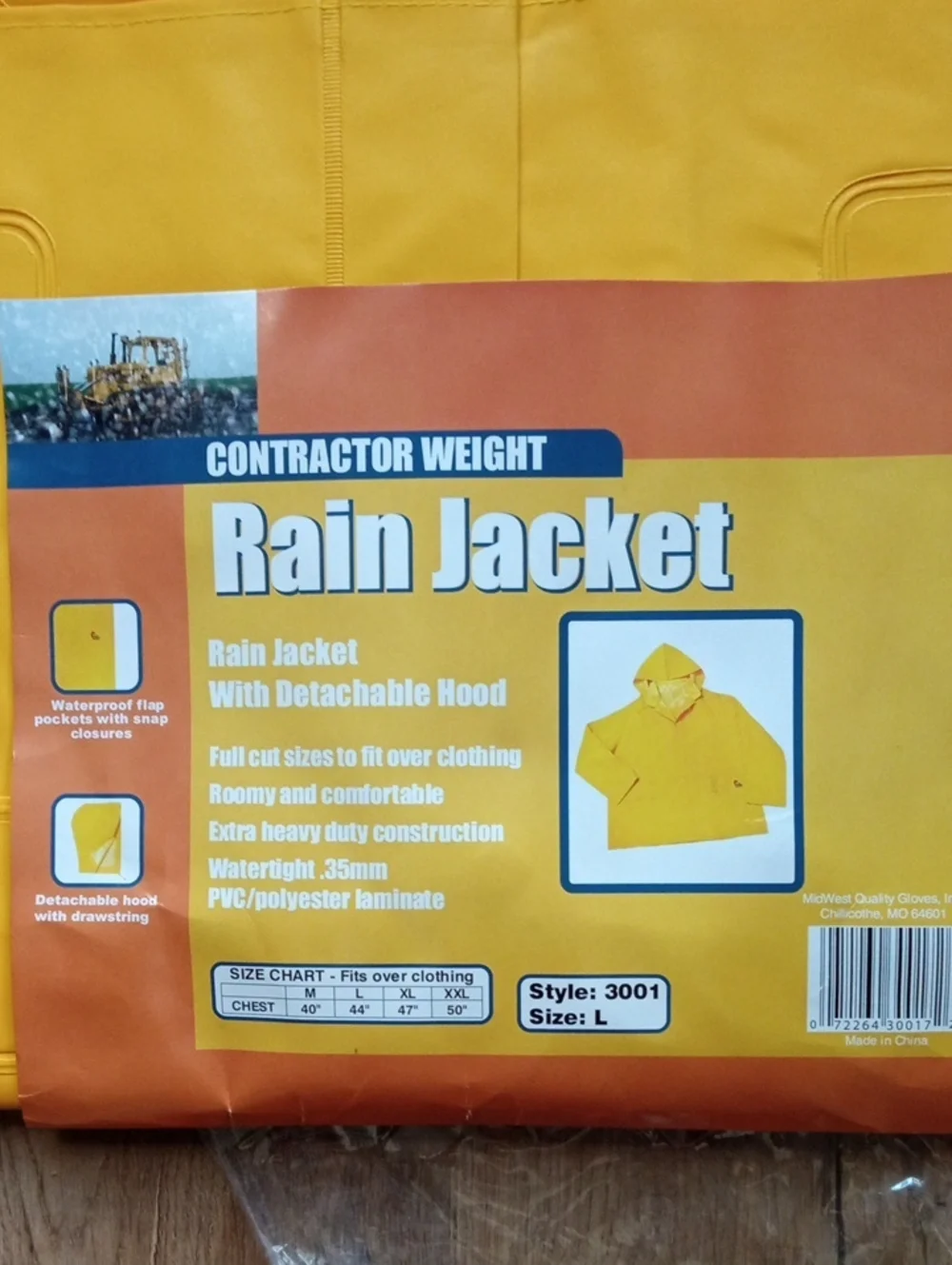 MidWest Contractor Weight Industrial Rain Suit Jacket With Hood Large